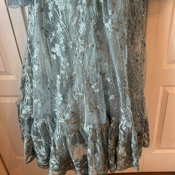 Brand new Mac Duggal dress. Seafoam bluish green, long sleeves. - Picture 11 of 16